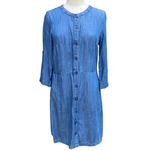 Banana Republic Factory Chambray Button Front Denim Dress Sz 10 Roll Tab Sleeve
